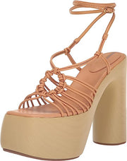 Sam Edelman Gia Natural Sand Platform Knotted Strappy Block Heeled Sandals