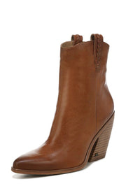 Sam Edelman Agnes Warm Copper Stacked Heel Pointy Toe Pull On Ankle Western Boot