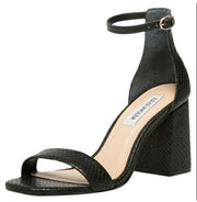 Steve Madden Gracelynn Black Snake Open Toe Ankle Strap Block Heeled Sandals