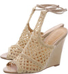 Schutz Jamira Palha Nude Beige Open Toe Mid Wedge Heeled Tie Up Mesh Sandals