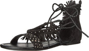 Jessica Simpson Women's Kylea Flat Sandal, Black Leather Tie Up Open Toe Flats