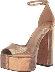 Sam Edelman Kori Deep Gold Ankle Strap Peep Toe Fashion Block Heeled Sandals