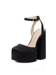 Jessica Simpson Skilla Black Satin Platform Pump Buckle Strap Block Heel Sandals