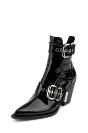 Jeffrey Campbell Guadalupe Black Box Boot Pointed Toe Buckle Ankle Booties