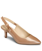 Aerosoles Nude Patent Slingback Covered Low Heels Ankle Buckle Dress Pumps