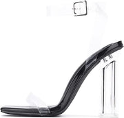 Cape Robbin Maria-2 Black Square Clear Block High Heel Transparent Open Toe Pump