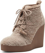 Jessica Simpson Mesila Wedge Lace Up Ankle Booties Dark Natural Shearling Bootie