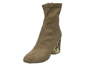 Cape Robbin Bacon Nude Chic Unique Architectural Block Metal Heel Ankle Booties