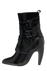 Jeffrey Campbell Women's Destroyer Buckle Boots, Black Leather Pointed Toe Booties