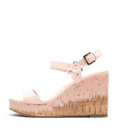 Cecelia New York Libby Pink Patent Cork Open Toe Buckle Wedge Heeled Sandals