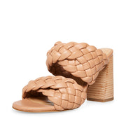 Steve Madden Twisted Tan Leather Open Toe Chunky Braided Straps Heeled Sandals