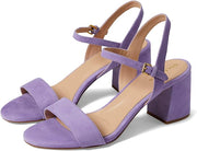 Cole Haan Josie Paisley Purple Suede Squared Open Toe Ankle Strap Heeled Sandals