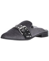 Shellys London Elon Grey Velvet Pointed Toe Metal Buckle Flats Mules Slides