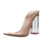 Cape Robbin Fusion Nude Clear Transparent Fashion High Block Heel Slip On Sandal