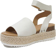 Soda Topics Off-White Espadrille Ankle Strap Studded Open Toe Platform Sandals