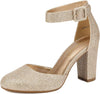 DREAM PAIRS Angela Gold Glitter High Heel Closed Toe Chunky Wedding Pumps Shoes 9