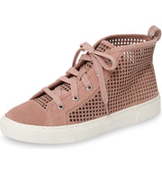 1.State Dulcia Blush Suede Perforated White Sole LaceUp High-Top Fashion Sneaker