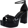Sam Edelman Jullian Black Patent Leather Open Toe Ankle Strap Block Heel Sandals
