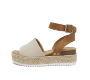 Soda Topic Open Toe Buckle Ankle Strap Espadrilles Flatform Wedge Casual Sandals