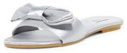 Cape Robbin Sadie-2 Gray Gold Satin Bow Pool Slide Mules Fashion Flat Sandals