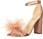 Sam Edelman Yaro Feather Soft Praline Ankle Strap Block High Heeled Sandals