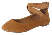 Bella Marie Dana-20 Tan Suede Classic Ballerina Flats w/Elastic Crossing Straps