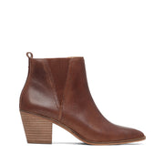 Lucky Brand Lorry Toffee Leather Pointed Stacked Heel Chelsea Bootie