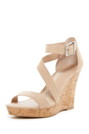 Charles by Charles David LeAnna Nude Strap Cork Platform Wedge Heel Sandals