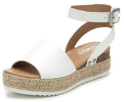 Soda Topic Open Toe Buckle Ankle Strap Espadrilles Flatform Wedge Casual Sandal (6.5, Off White)