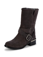 Vince Camuto Wethima Dark Grey Suede Fashion Mid-Calf Buckle Moto Boots