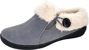 Clarks Pewter Suede Leather Faux Fur Lined Comfortable Round Toe Ankle Slippers