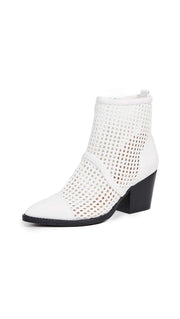 Sam Edelman Elita White Leather Cut Out Block Heel Cut Out Fashion Western Boots