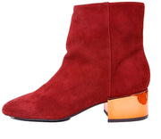 Ivy Kirzhner Ringo Red Suede Metallic Gold Block Heel Chic Designer Ankle Bootie