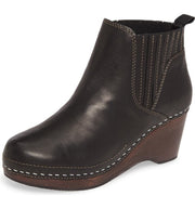 Kelsi Dagger Jax Black Clog Wood Leather Chelsea Pull On Rounded Toe Booties