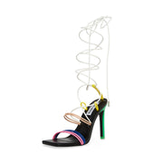 Steve Madden Unique Multi Strappy Tie Up Stiletto Heel Open Toe Heeled Sandals