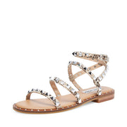 Steve Madden Travel Snake Ankle Open Toe Strap Pyramid Embellished Flat Sandals