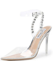 Steve Madden Vary Clear Embellished Ankle Strap Pointed Toe Stiletto Pump