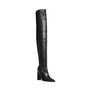 Steve Madden Russo Black Pull On Pointed Close Toe Thigh-High Fitted Dress Boot