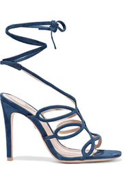 Schutz Nivia Dress Blue Feminine Slender Heel Single Sole Tie up Wrap Sandal