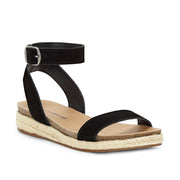Lucky Brand Black Strappy Ankle Buckle Open Toe Everyday Wedge Flats Sandals