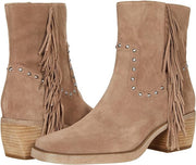 Sam Edelman Bernie Cedarwood Taupe Suede Almond Toe Western Fringe Ankle Boots