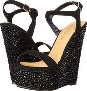 Lauren Lorraine Women's Pari Platform Wedge Ankle Strap Rhinestone Black Sandal