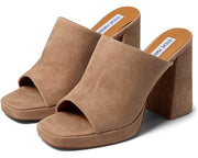 Steve Madden Pilars Tan Suede Block Heel Open Square Toe Heeled Sandal