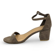 BAMBOO Highlight Brown Nubuck Heeled Block Open Toe Ankle Strap Heeled Sandals