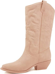 Soda Reno Pink Nubuck Western Cowboy Pointed Toe Knee High Pull On Boots