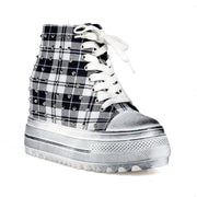 Anthony Wang Cherry Punch Sport Sneaker Black Plaid Wedge Platform Lace Up