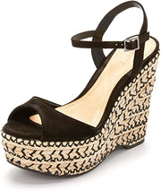 Schutz Veridiane Black Wedge Sandal Two tone Braided Platform Sandal Ankle Strap