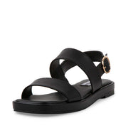 Steve Madden Ethos Black Leather Ankle Strap Squared Open Toe Heeled Sandals