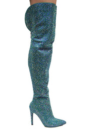 Cape Robbin Mini Mermaid Blue All Around Crystals Thigh High Stiletto Tall Boot