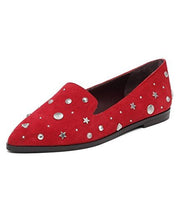 BCBGeneration Nikkola Ornamentation Ponited Toe Flats Suede Shoes (Red, 6)